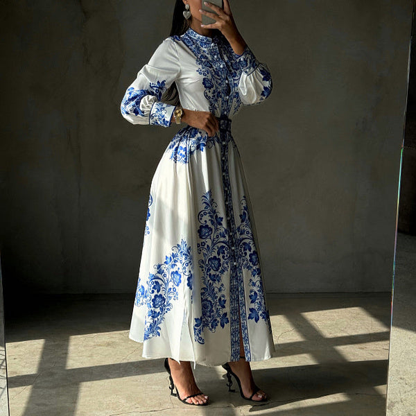 Rochie Getta cu imprimeu deosebit si curea accesorizata