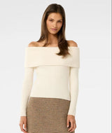 Bluza Unnoa din tricot cu decolteu barcuta cu umeri goi
