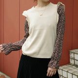 Bluza Asha crem din tricot cu maneci din voal cu terminatii din volanase