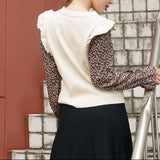 Bluza Asha crem din tricot cu maneci din voal cu terminatii din volanase