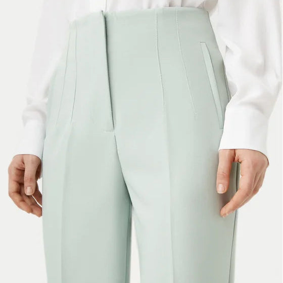 Pantaloni Jemma verzi cu talie inalta, croiala conica si pense