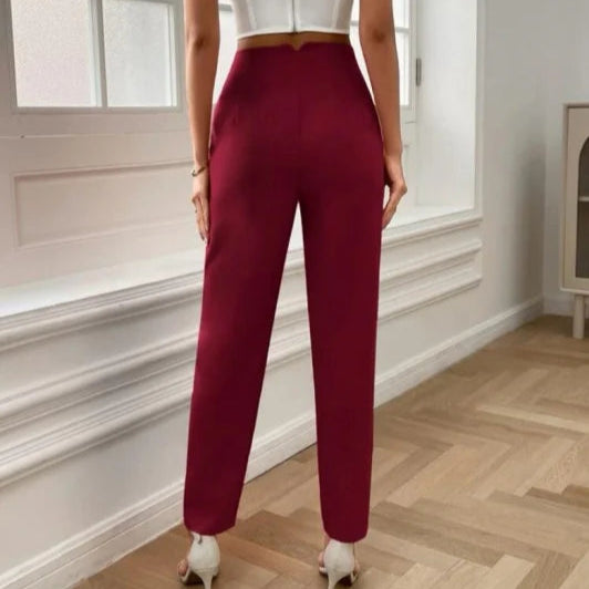 Pantaloni Jemma visini cu talie inalta, croiala conica si pense