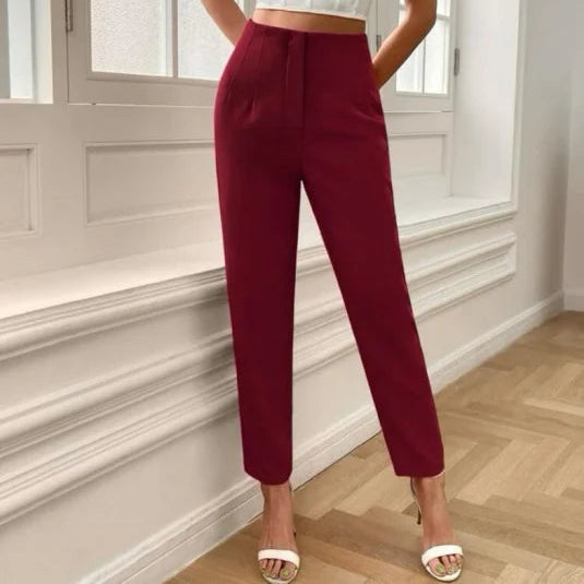 Pantaloni Jemma visini cu talie inalta, croiala conica si pense