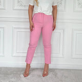 Pantaloni Jemma roz cu talie inalta, croiala conica si pense