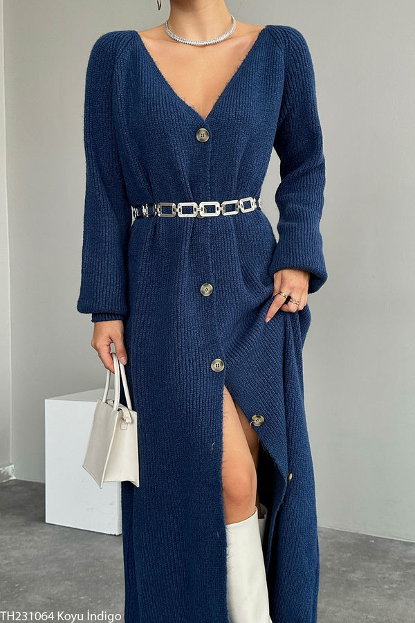 Jerseu lung Armanda bleumarin confectionat din tricot