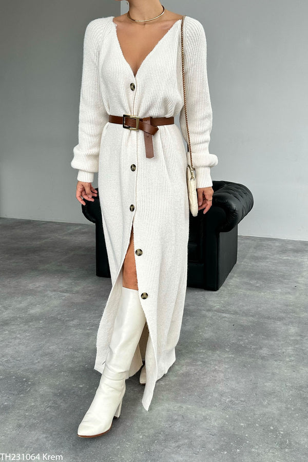 Jerseu lung Armanda alb confectionat din tricot