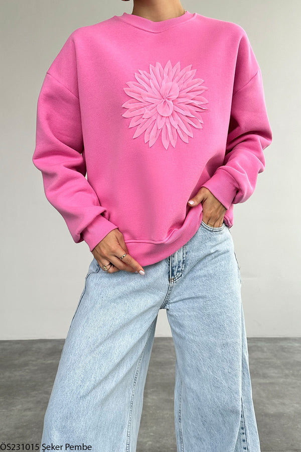 Bluza kylie roz cu detaliu floral 3D