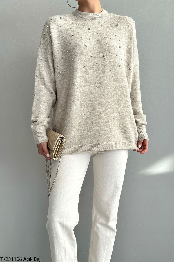 Pulover Jeanne din tricot accesorizat cu pietre