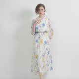 Rochie midi Alvada cu imprimeu floral si curea eleganta
