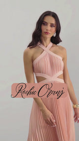 Rochie plisata Oranj, cu decupaje