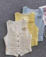 Vesta Venira din tweed cu brosa floare