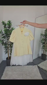 Sacou elegant Xia cu maneci scurte si brosa floare