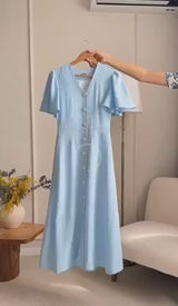 Rochie midi Lenny cu nasturi si cordon in talie