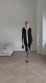 Rochie Alexia din tricot cu model bandă albă verticala