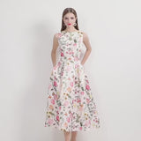 Rochie midi Vadya cu pliuri si imprimeu floral