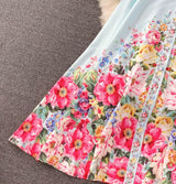 Rochie Danarys albastra cu imprimeu floral si curea accesorizata