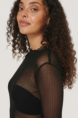 Bluza Cally din tul cu imprimeu buline