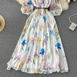 Rochie midi Alvada cu imprimeu floral si curea eleganta