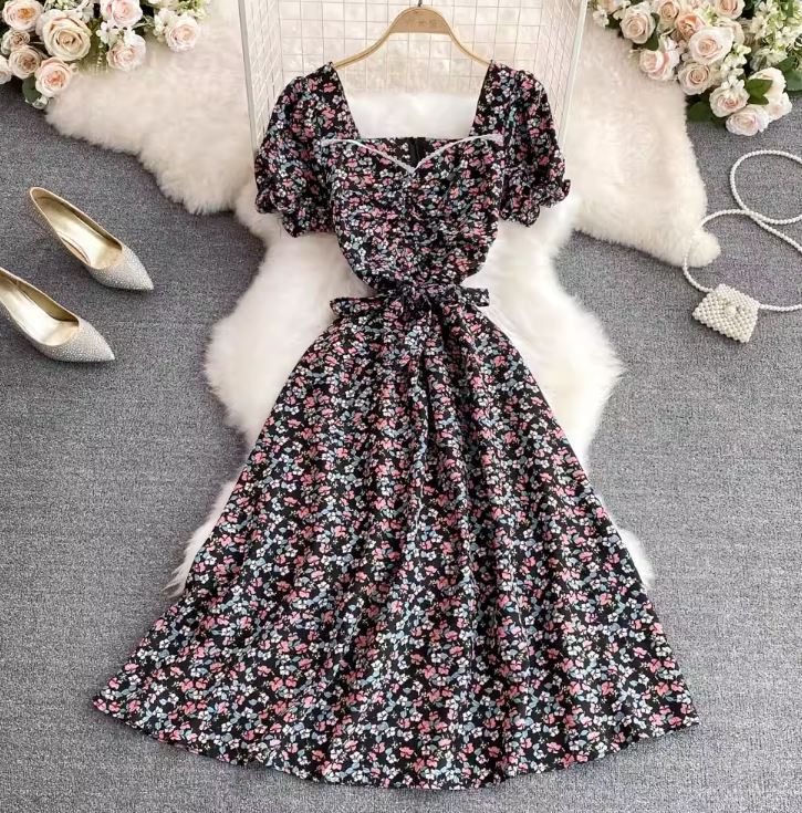 Rochie Ressa galben cu maneci scurte si imprimeu floral