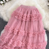 Fusta Volty roz din tulle cu incretituri