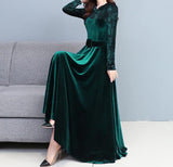 Rochie Bami verde din catifea cu banda lata in talie