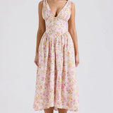 Rochie Tabby roz cu decolteu in V si croi tip corset in talie