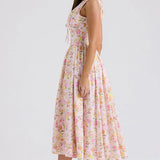 Rochie Tabby roz cu decolteu in V si croi tip corset in talie