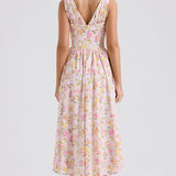 Rochie Tabby roz cu decolteu in V si croi tip corset in talie