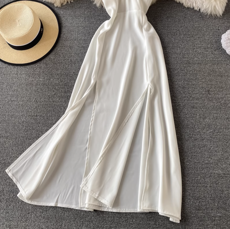 Rochie Henna alba cu bretele reglabile si fermoar lateral