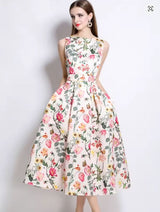 Rochie midi Vadya cu pliuri si imprimeu floral