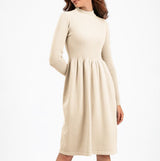 Rochie Ambra crem din tricot reiat