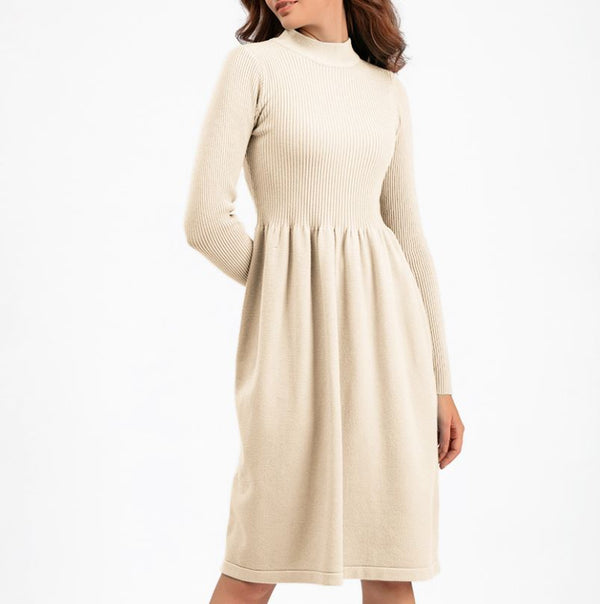 Rochie Ambra crem din tricot reiat