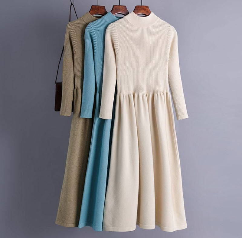 Rochie Ambra albastra din tricot reiat