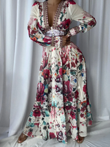 Rochie Oshea crem cu nasturi si imprimeu floral