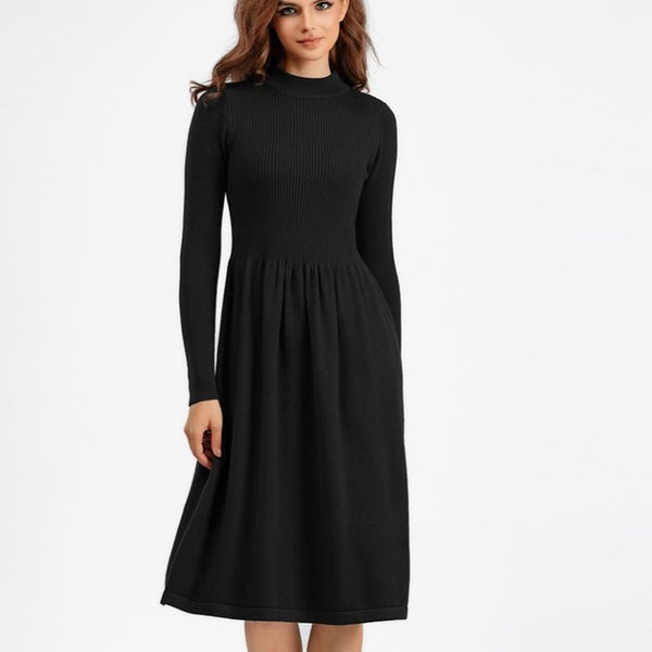 Rochie Ambra neagra din tricot reiat