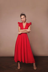 Rochie Sanzy cu decolteu adanc si volanase