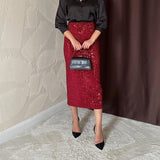 Fusta Aelina rosie lunga cu paiete