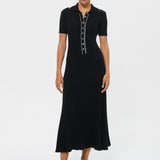 Rochie Ella neagra cu guler polo din tricot reiat
