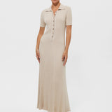 Rochie Ella crem cu guler polo din tricot reiat