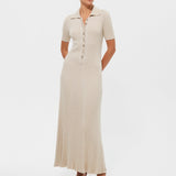 Rochie Ella crem cu guler polo din tricot reiat