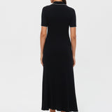 Rochie Ella neagra cu guler polo din tricot reiat