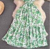 Rochie Gamma verde deschis cu imprimeu floral si curea accesorizata