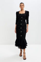 Rochie Lady tip sirena, din tweed cu fundite si dantela