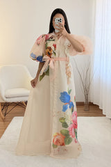 Rochie maxi Peonia din organza cu imprimeu floral