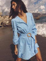 Rochie brodata Blissa, curea in talie