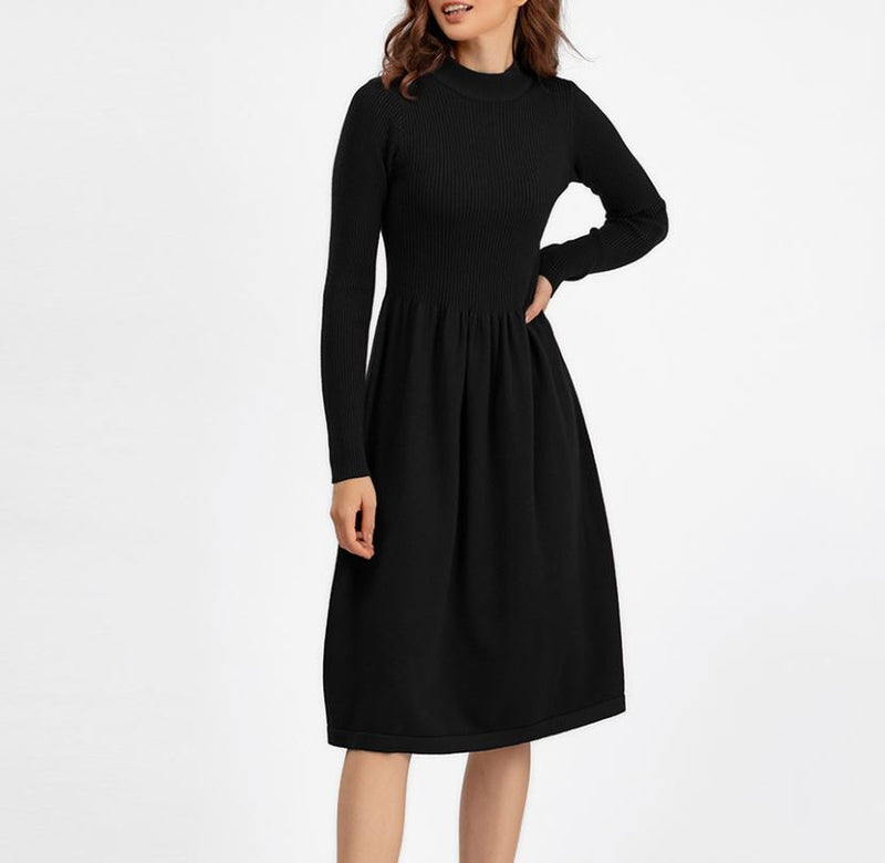 Rochie Ambra neagra din tricot reiat