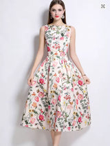 Rochie midi Vadya cu pliuri si imprimeu floral