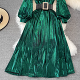 Rochie Basil verde cu efect de luciu metalic