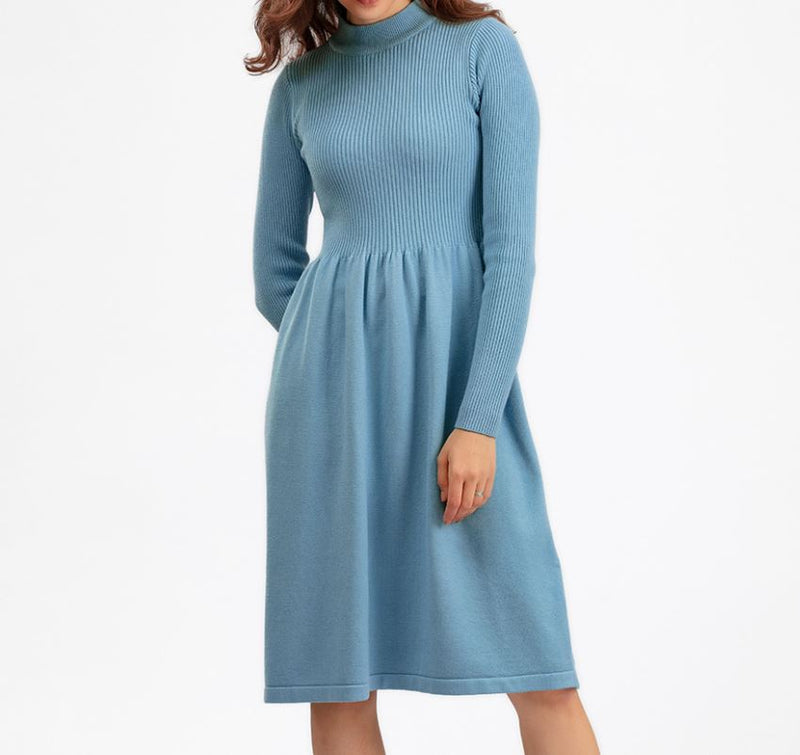 Rochie Ambra albastra din tricot reiat
