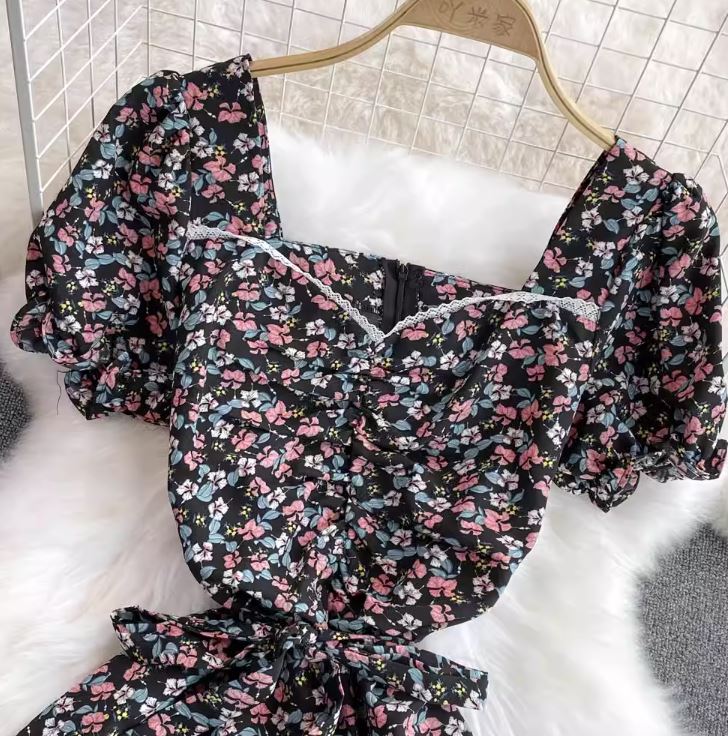 Rochie Ressa galben cu maneci scurte si imprimeu floral